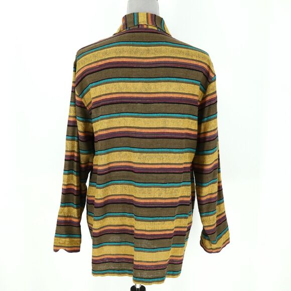 Chicos Design Jacket 1 Womens 8 Medium Silk Stripe Gold Green Shacket Vintage - Picture 2 of 14